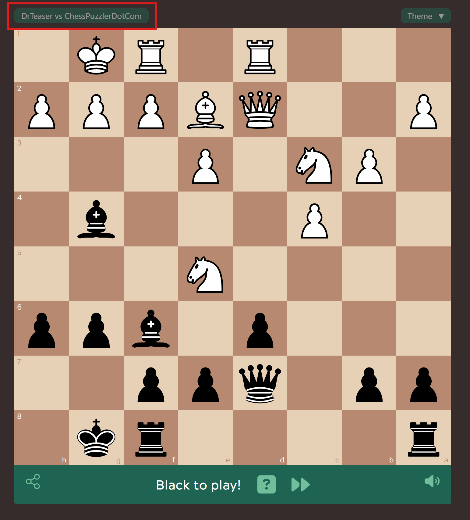 Image of a chessboard with puzzle and link to the user's original game.